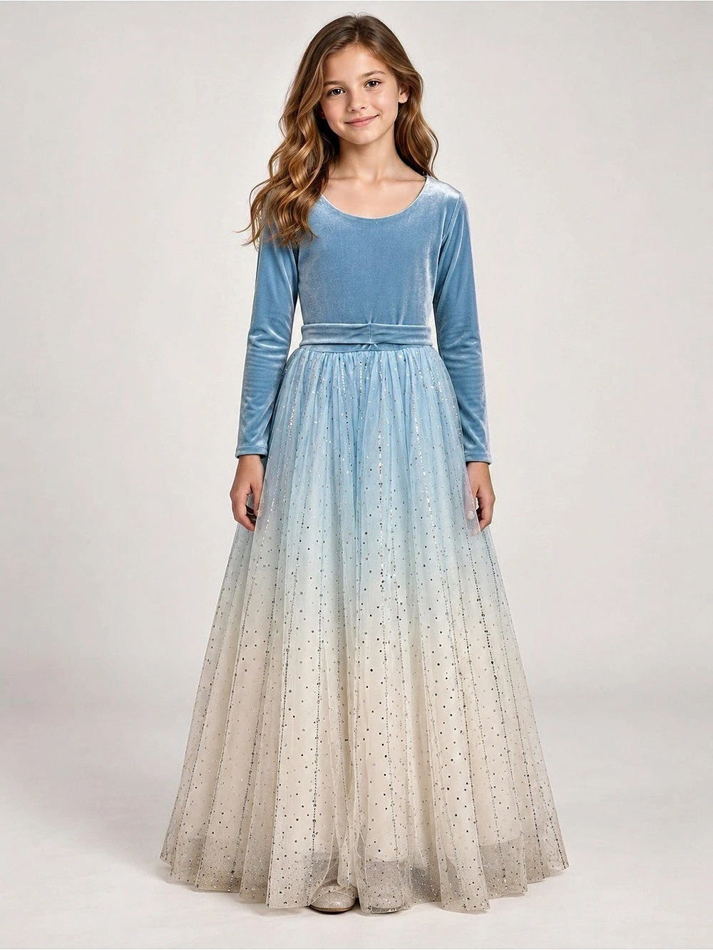 Baby Blue Galaxy Costume Party Flower Girl Formal Festive Sequin Dress Girls Siz